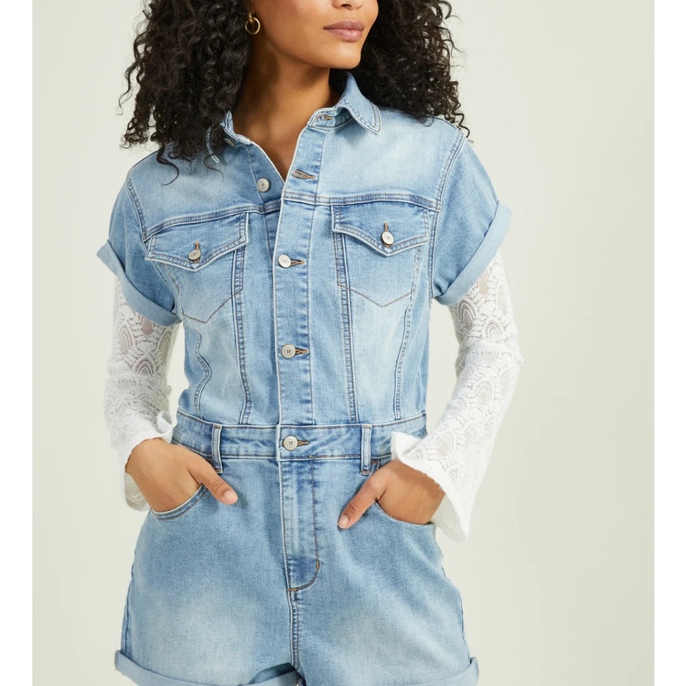 Altar’d State white denim romper